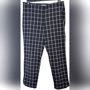 Elle Women's Size XL Ankle Black White plaid stretch waist dress pants